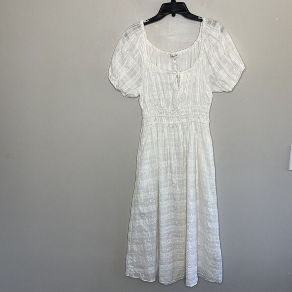 MADEWELL Lighthouse White Sophia Midi Seersucker Dress NEW $128 Pockets Womens M - Picture 4 of 16